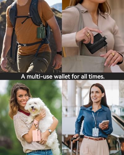 Image of BOSTANTEN Small Wallet RFID, Minimalist Zip ID Case Wallet with Lanyard Keychain, Water Resistant Card Wallets for Women & Men, Black