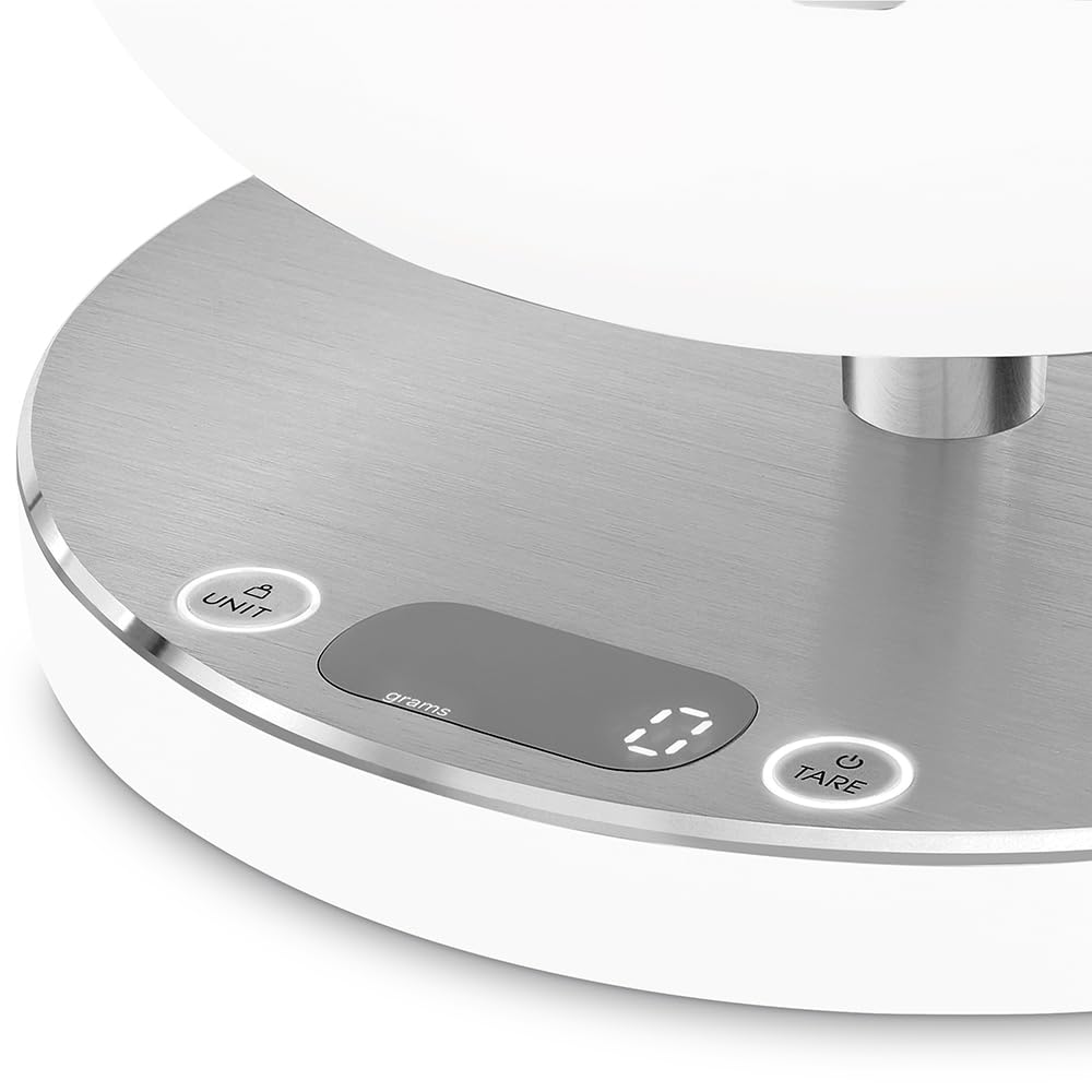 Smeg. Báscula de cocina digital blanca mate, medición precisa, acero inoxidable, uso doméstico. Capacidad de hasta 5 kilogramos