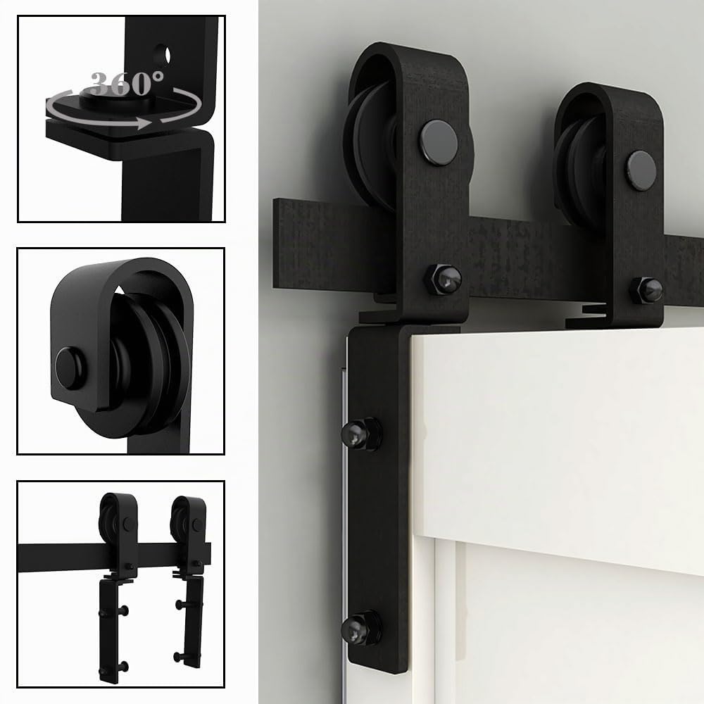 TSMST Set completo per sistema di porta scorrevole a doppia piega 107cm/3.5FT, set di binari per porta a fienile salvaspazio per 2 porte, stile base, liscio e tranquillo (senza porta)