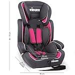 KIDUKU® Kindersitz 9-36 kg (1-12 Jahre) - Autositz ECE R44/04, Gruppe 1/2/3 Autokindersitz Kinderautositz, Grau/Pink