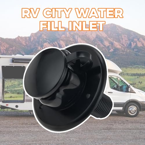 Image of RV City Water Fill Inlet, RV Water Hose Connector, Plastic Flange with Check Valve, Threaded Tube Flange Length 3 inchto 1 /2 inch, for Camper, Trailer, Marine (Black)