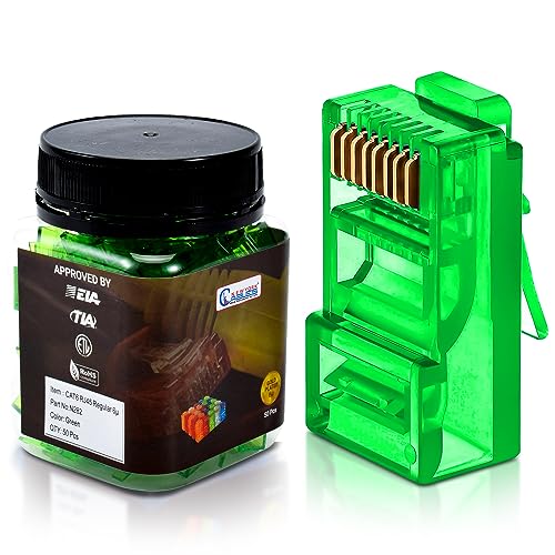 Newyork Cables® Rj45 Cat6 Ends | Pack Of 50 | Cat 6/ Cat5E Rj45 Gold Plated Connectors | Crimp Modular Plug | Ethernet Cable Crimp Connectors For Stranded & Solid Utp Network Cable, Green #TOP19