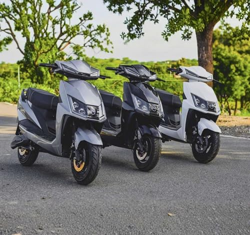 Image of MIOOX Electric Scooter with 60-70 km Range | 48V35AHBattery 40KM Speed | Fast 3H Charging | Front Disc Brakes Rear Drum Break| Cruise Control, Reverse Mode, LED Lights |70 kg E-Scooty (Silver)