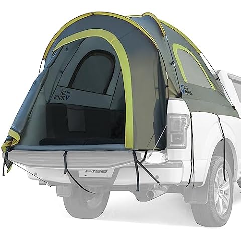 JOYTUTUS Pickup Truck Tent 2.0, Waterproof PU2000mm Double Layer for 2 Person, Portable Truck Bed Tent with Rainfly, 5.5'-6' Camping Preferred - Green Cover