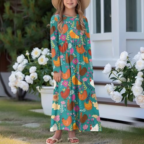 Upetstory Long Sleeve Maxi Dress for Girls Holiday Dresses with Pocket 5-14 Year4