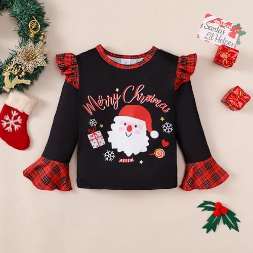 Image of HOORGIN Girls Long Sleeve Shirts Cute Ruffle Shoulder Crewneck for Fall Toddler Girl Clothes