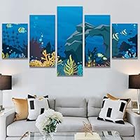 SIGNWIN 5 Panel Canvas Wall Art Modern Art Decorative Elements Fun Illustration Illustrations Kids Multicolor for Home Decorations Ready to Hang - 60