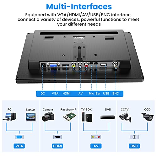 Eyoyo 12" Inch Tft Lcd Monitor With Av Hdmi Bnc Vga Input 1366X768 Portable Mini Hd Color Screen Display With Built-In Speaker #TOP2