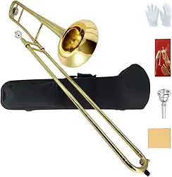 Alto Trombone B Flat – Trombone Alto Slide de latão com estojo rígido, bocal e kit de limpeza – Adequado para estudantes, músicos e iniciantes