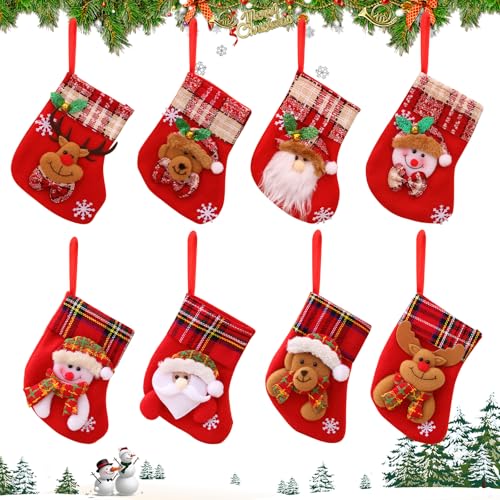 FainFun Calcetines Navidad Decoración para Colgar, 8 Piezas 16 * 12CM Medias Navideñas Decorativas de Arpillera, Calcetín Navidad para Arbol de Navidad Chimenea, Botas Navidad Chimenea(8S)