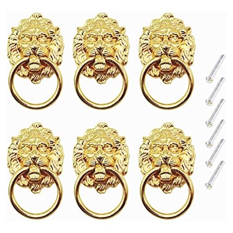 YankMooM 6 Pack Lion Head Drawer Handle,Antique Handles Gold with Srews Antique Style Furniture Handle for Dresser Drawer Cabinet Jewelry Box Cover