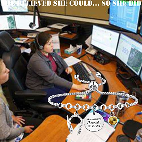 PLITI 911 Dispatcher Bracelet Dispatcher Appreciation Gift Emergency Operator Gift She Believed She Could So She Did Bangle3