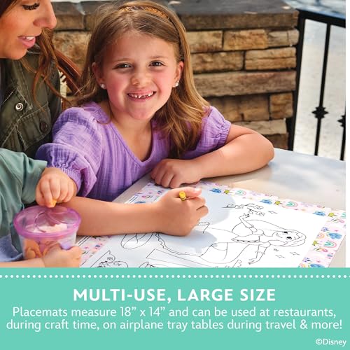 Image of Disney Baby by J.L. Childress ColorMe Disposable Placemats, 24 Pack - Stick on Disposable Placemats for Baby, Toddlers, & Kids, Travel Coloring Activities, Sticky Child Table Mat, Princess