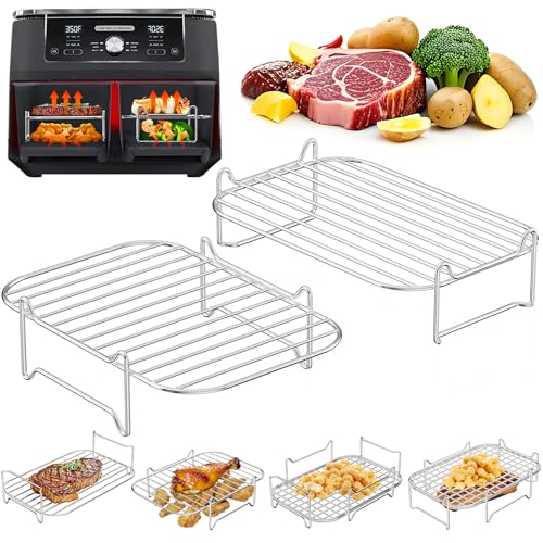 Heißluftfritteuse Zubehör Stapelbar Grillrost #304 Edelstahl Airfryer Zubehör für Dual Zone 7 6L10 4L Kompatibel mit Ninja Cosori Russell Hobbs andere Doppelkammer Airfryer (2er-set)