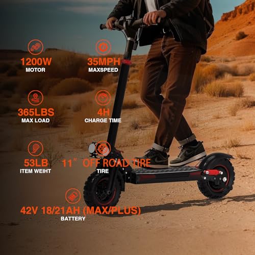 electric scooter for adults 1134 off road inflatable tire 48v 1821ah battery1200w motor all-terrain dual suspension electric scooter with seat double suspension 48v18ah-1200w-34mph