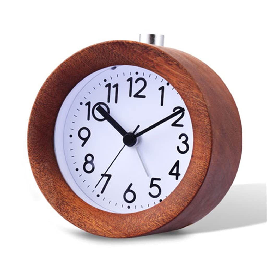 Hrwly Argento Wooden Clock Snooze Bedside Alarm Round Needle Backlit Desktop Mute(Argento)