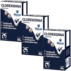 Kit 3 x Sabonete Clorex idina Antisséptico Antiqueda Antisseborreico World Veterinária para Higiene e Condicionamento de Cães e Gatos - 3 x 80G