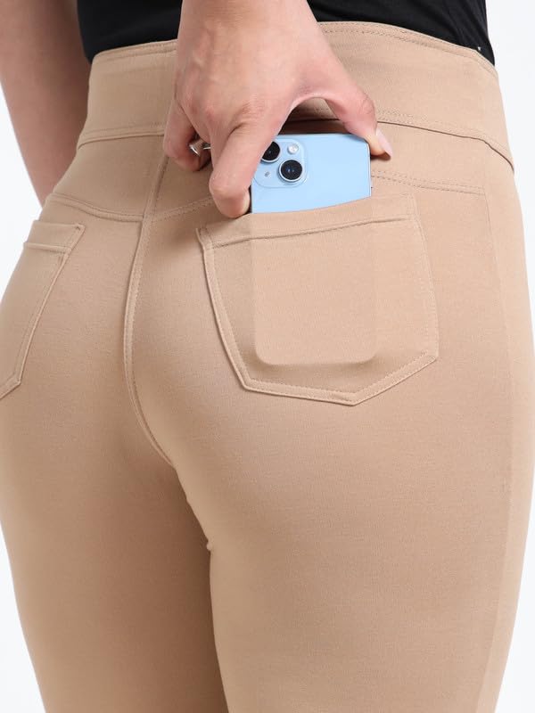 Image of Women Formal Pants Straight Leg Tummy Tucker for Ladies with 2 Back Pockets - 4 Inch Waist Elastic Compression