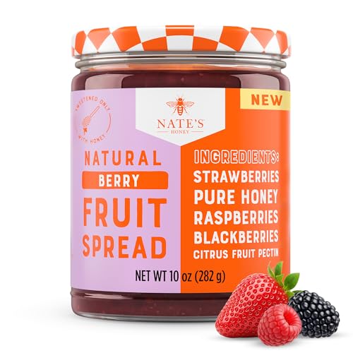 Image of Nate's Honey Fruit Spread, Berry - 10 oz Jar | All-Natural - Made with Real Fruit & No Refined Sugar - Sweetened with 100% Pure Honey - Easy-to-Spread - Gluten-Free