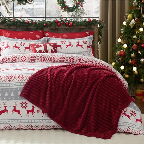 Image of Bedsure Christmas Twin Comforter Set - 4 Pieces Christmas Twin Bedding Set, Bed in a Bag with 1 Soft Reindeer Reversible Comforter, 1 Pillow Sham, 1 Throw Blanket and 1 Decorative