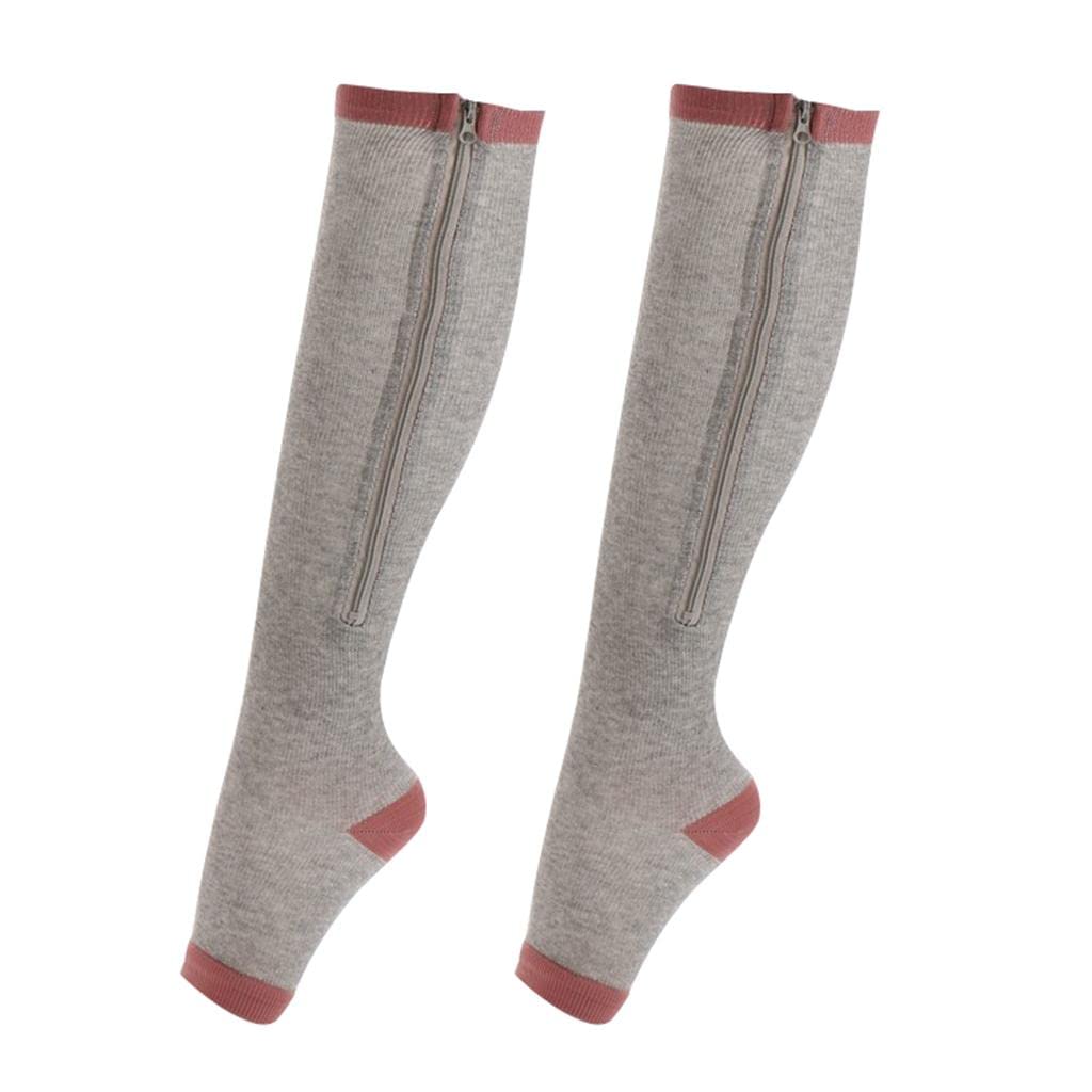 Compression Zip Up Socks Open-Toe Zipper Leg Support Knee Stocking Gray S M-image-48
