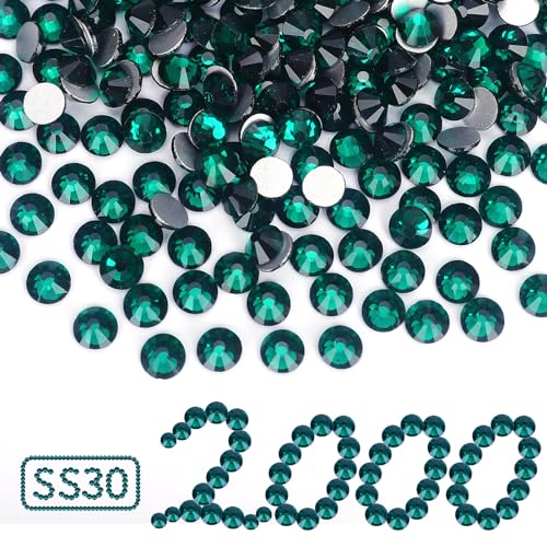 Image of 2000PCS Emerald Rhinestones Bulk, Flat Back Crystal Glass Stone Round Gems,SS30, 6.4-6.6mm