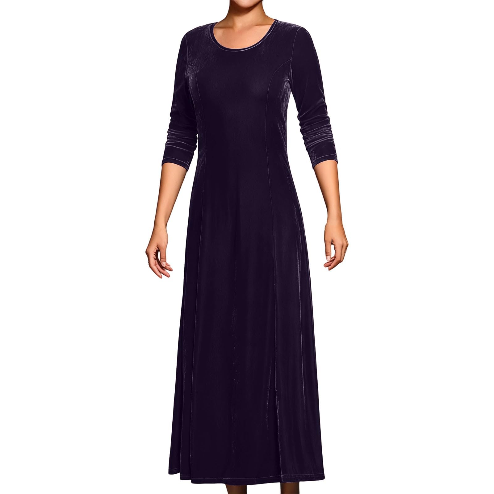 Evening Dress Women's Long Slim Fit Long Sleeve Velvet Dress Elegant Round Neck Cocktail Dress Party A Line Evening Dresses V-Neck Cocktail Dress Lightweight and Breathable Maxi Dress Pencil Dress