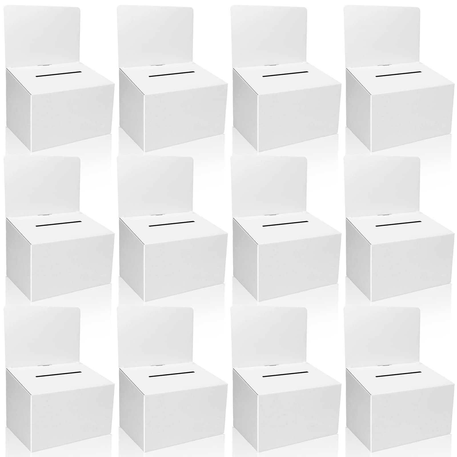 GRAWUN 12 Pack Cardboard Ballot Box with Slot, White Glossy Raffle Boxes 6.5x4.5x4.5Inch, Suggestion Boxes with Removable Slot,Donation Boxes for Fundraising, Collecting Card and Voting Contest