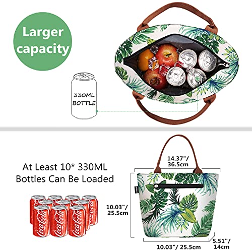 Image of Gloppie Lunch Bag for Women 9L Insulated Lunch Tote Leakproof Cooler Bag | Easy to Wipe Clean, Portable Thermal Bags for Work, Office, Picnic, Keeps Meals Cool Fresh In Summer,Fits 10 Cans, Palm Leaf