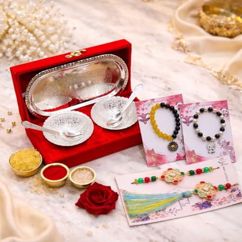 Image of JAIPUR ACE Rakhi Gift Combo for Brother Bhabhi and Kids with Raksha Bandhan Greeting Card and Roli Chandan, Lumba Rakhi Premium Unique Gifts hamper