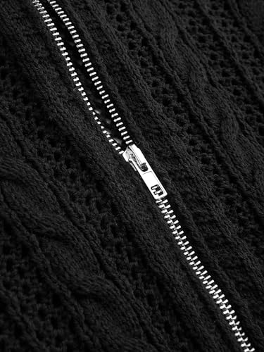 Image of CIDER Women's Zip Up Hoodie Crop Top Hollow Out Knitted Long Sleeve Cardigan Jacket Sweatshirt