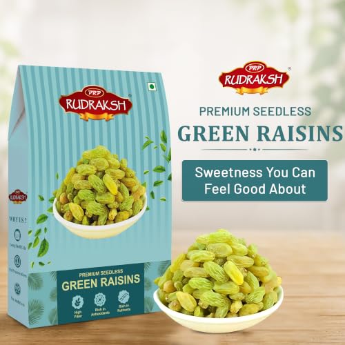 Image of PRP Rudraksh Premium Seedless Green Raisins 500gm | Naturally Sweet Kismis | High Fiber | Rich in Antioxidants | No Preservatives | Soft & Juicy Dry Fruits | Healthy Snacks for Kids & Adults