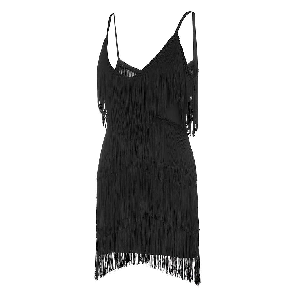 Robe Années 20 Charleston Femme sans Manche Robes Gatsby Cocktail à Bretelles Réglables Robe à Frange pour Déguisement Soirée à thème Danse Latine Salsa Tango