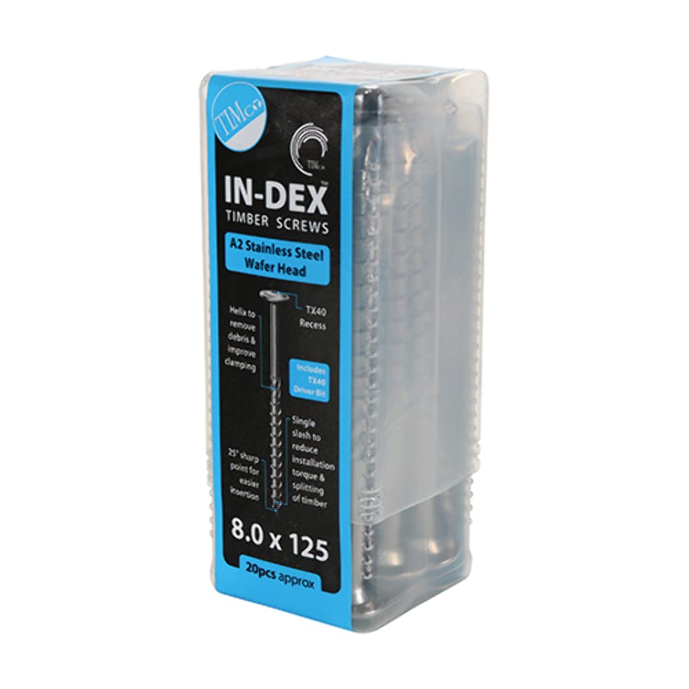 Timco Green 125Indexwsst Timber Frame Construction & Landscaping Screws - Wafer - A2 Stainless Steel 8.0 X 125 Tube 20