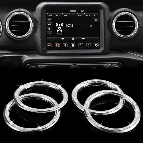 TOMALL Bling Air Conditioner Vent Ring Compatible with Jeep Wrangler JL JLU 2018-2023 Gladiator JT 2020-2023 Air Vent Outlet Dashboard Conditioning Outlet Trim AC Outer Ring Car Accessories