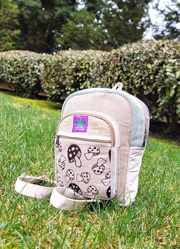 Generic RARA Natural Handmade mini Hemp backpack, eco-friendly stylish unisex casual backpack Hiking, Travelling and many more (Mushroom Blue)2