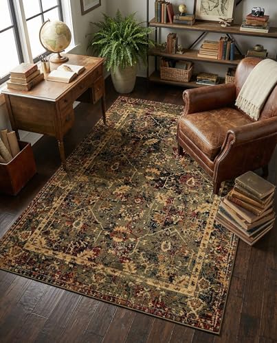 Tapete decorativo rectangular verde 5'3 x 8' Rugs.com miniatura 4
