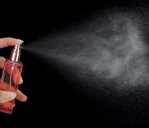 Miniatura 6 de Botellas de perfume de vidrio de 0.7 onzas líquidas, botellas vacías de perfume en aerosol rosa con tapa de oro rosa, recargable, portátil,