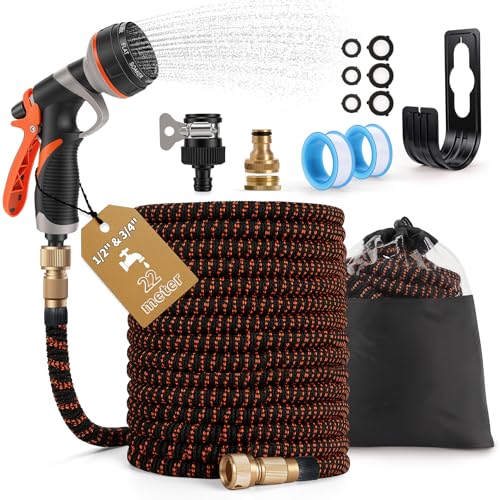 Tuyau d'Arrosage Extensible 22M avec Enrouleur Automatique, 8 Modes de Pistolet d'arrosage, Tuyau Jardin Flexible Retractable, Raccord Métal Antifuite, pour...