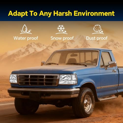 Image of GRAND ORANGE Headlights Bumper Lamps Fit Ford F150 Bronco 1992-1996,Clear | Headlamps w /Corner Signal Lamp,Fit 1992-1997 Ford F250 F350 F Super Duty,1 Pair,Clear Lens Chrome Housing Clear Reflector