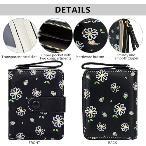 Image of Farcauo Womens Wallet Cute Small Wallets for Women Black Women's Wallet Kawaii Flower Card Wallets for Women Ladies