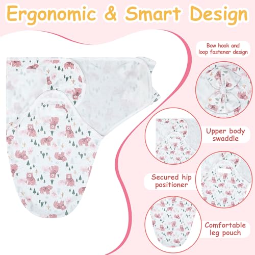 Image of Ramede 6 Pack Swaddle Blanket with Hats for Baby Girl Boy 100% Cotton Swaddles 0-3 Months, Adjustable Breathable Skin Friendly Receiving Blanket Wrap, Essential for Newborns(Rosette,Pink)