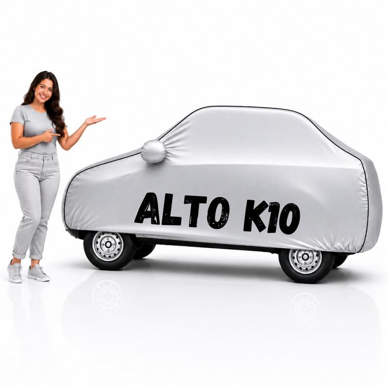 Image of Long-Life 100% Waterproof Alto K10 Car Body Cover for Dust & Rain, Compatible with All Models of Alto K10 Car Cover, Comes with Bird Droppings, Scratch, UV and Paint Protection - Silver