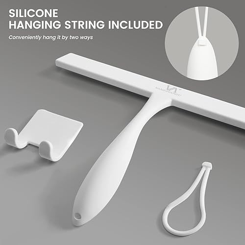 Miniatura 5 de Escobilla de ducha para puertas de vidrio, escobilla de silicona de 11 pulgadas con mango antideslizante y gancho adhesivo para baño, espejo,