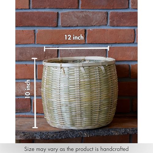 Image of Bamboo Basket - Versatile Indoor & Outdoor Use for Balcony, Terrace, Garden, Bedroom, Living Room, Flower Pot Storage for Toys, Clothes, Magazine (Medium)