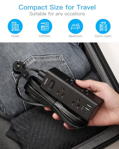 Image of 15Ft Extension Cord with Multiple Outlets, Flat Plug Power Strip Surge Protector with 15 Ft Long Cord, 6 Outlet 4 USB Ports (2 USB C), Multi Outlet Wall Plug for College, Dorm Room Essentials(Black)