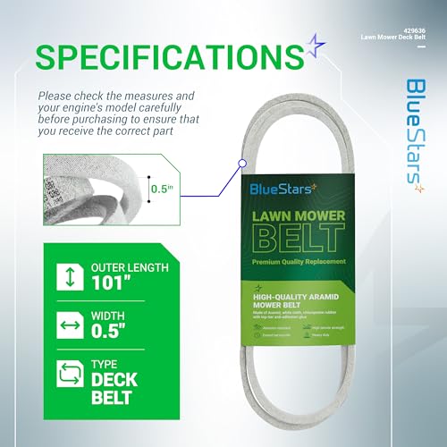 Image of BlueStars 429636 197253 Lawn Mower Drive /Deck Belt | Aramid Cord | 101 inch