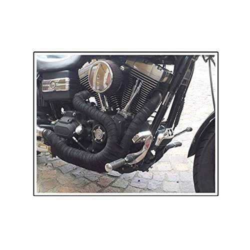 Ramanta Bike Silencer Wrap with Clamps Bike Exhaust Heat Shield Protector (Wrap Length: 3 Meter; 1 PCs with 2 Clamps; Black) - Image 3 thumbnail