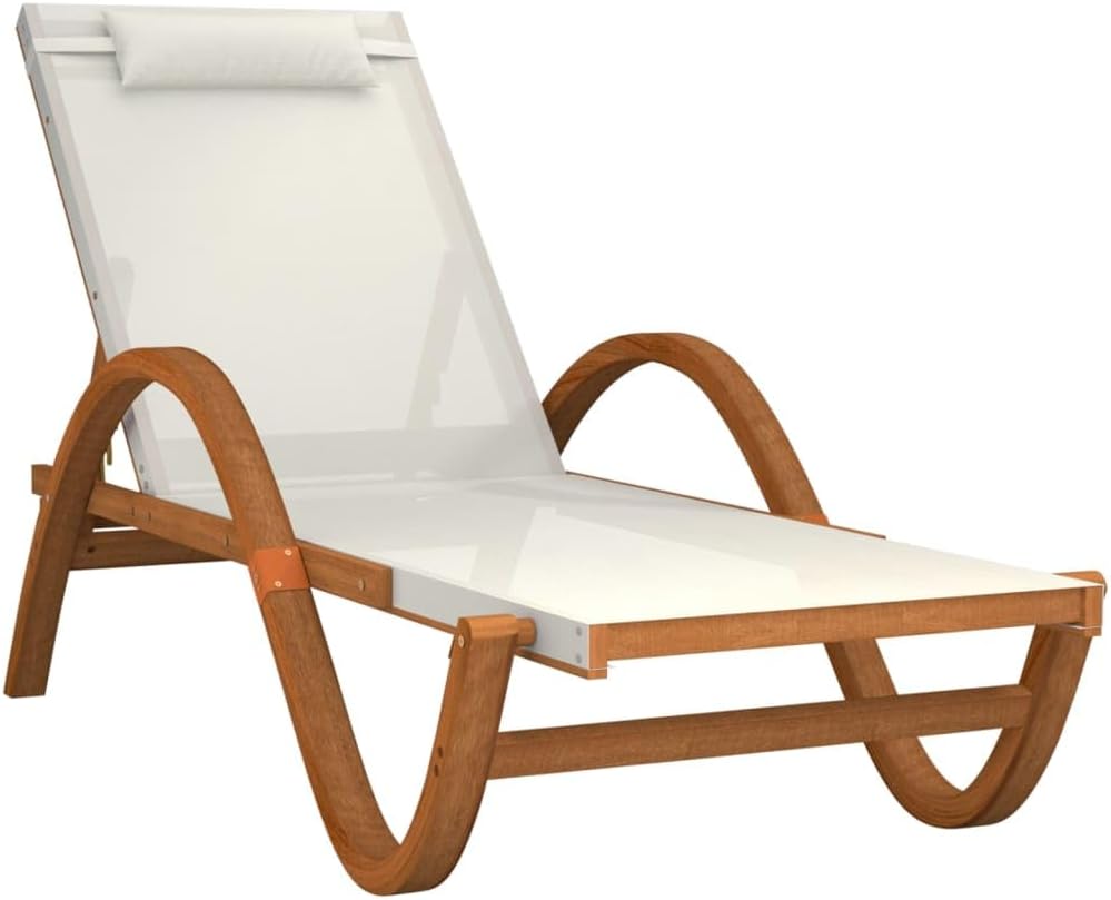Sun Lounger with Pillow White,Backyard Chaise,Napping Loungers,Comfortable Loungers,Portable Loungers,Patio Lounge Chair,for Outdoor,Patios,Pools,Lawns,Camping,Textilene and Solid Wood Poplar