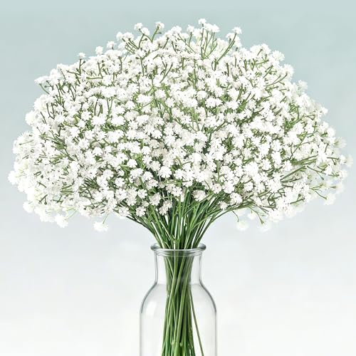 Der Rose 18Pcs Babys Breath Artificial Flowers Faux Gypsophila Stems, Real Touch Silk Fake White Babys Breath Flowers Artificial Bulk for DIY Wedding Table Centerpieces Home Party  image 5